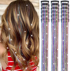 18 Pcs Hair Tinsel Clip in, 20.5 Inch Glitter Tinsel Hair Extensions, Shiny Sparkling Fairy Hair Tinsel Clips, Dazzling Party Rainbow Hair Accessories for Girls Women Kids (Rainbow)