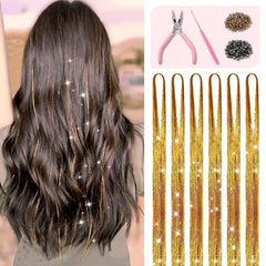 Hair Tinsel Kit with Tools and Instruction Easy to Use 12 Colors 2400 Strands 48 Inches Tinsel Hair Extensions for Women and Girls, Glitter Sparkling Shinny Fairy Hair Accessories for Party