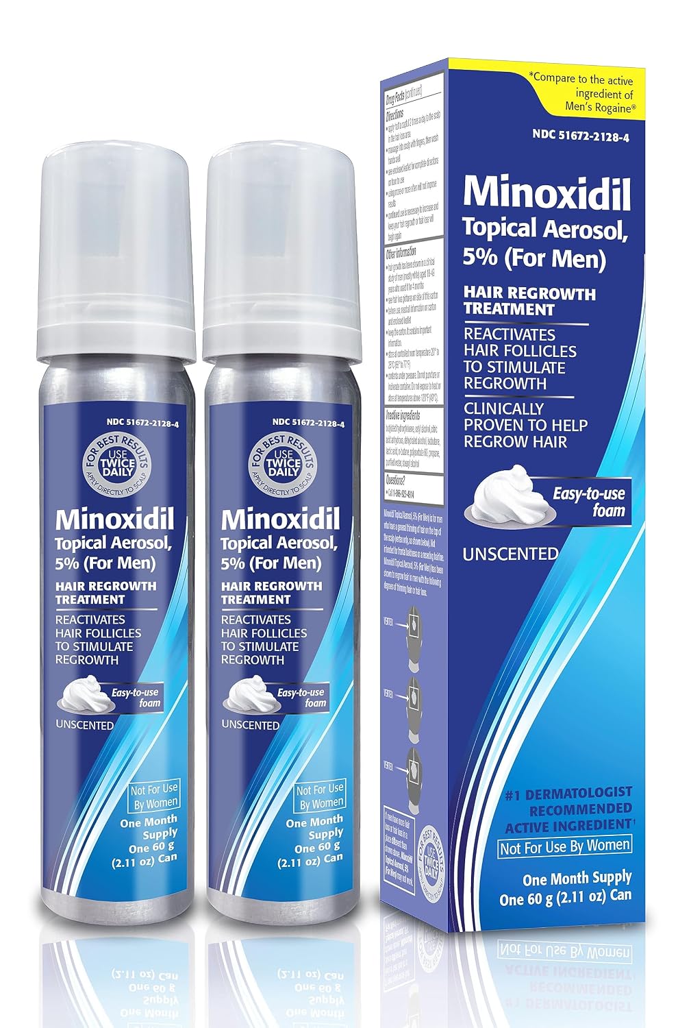 Taro Minoxidil for Men, 2.11 Oz (1 Month Supply) Clinically Proven to Regrow Hair, Topical Aerosol Foam 5%, Hair Thinning Treatment