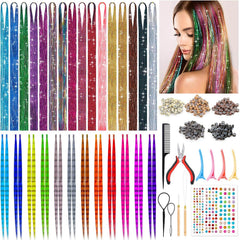 Hair Tinsel Kit with Tools, 20 Colors 4000 Strands Sparkling Glitter Tinsel Hair, Heat Resistant Shiny Fairy Hair Tinsel Extensions for Women Girls Hair Accessories for Cosplay Party