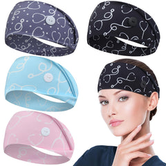 ABAMERICA Headbands with Button for Mask, Wide Nurses Headbands Non Slip Elastic Ear Protection for Women Men Doctors Sweatband Headband