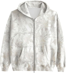 Womens Mens Camo Zip Up Hoodie Maple Leaf Print Oversized Hooded Sweatshirt Fleece Long Sleeve Jacket