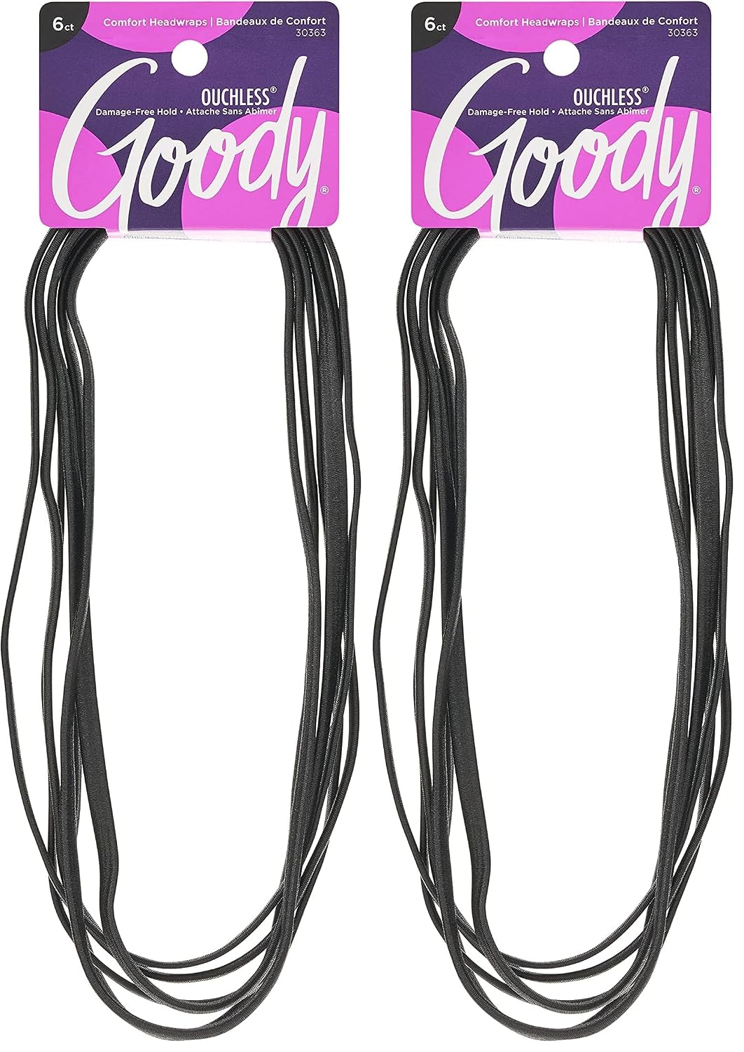GOODY Women's Ouchless Thin Hair Flat Narrow Headwrap, Black, 6 Count