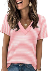 SAMPEEL Womens Summer Tops Trendy 2025 Eyelet Crossed V Neck T Shirts Loose Casual Short Sleeve Tshirts Shirts Fashion