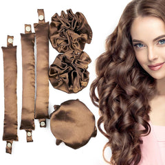 Satin Heatless Hair Curlers 3Sets/6PCS, Pillow Soft Rollers with Caps, No Heat Curling Rods and Headband for All Hair Types (3Sets-Pink)