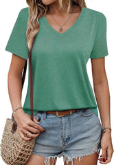 Womens Short Sleeve T Shirts V Neck Tops Summer Trendy Comfy Casual Basic Tee Shirt