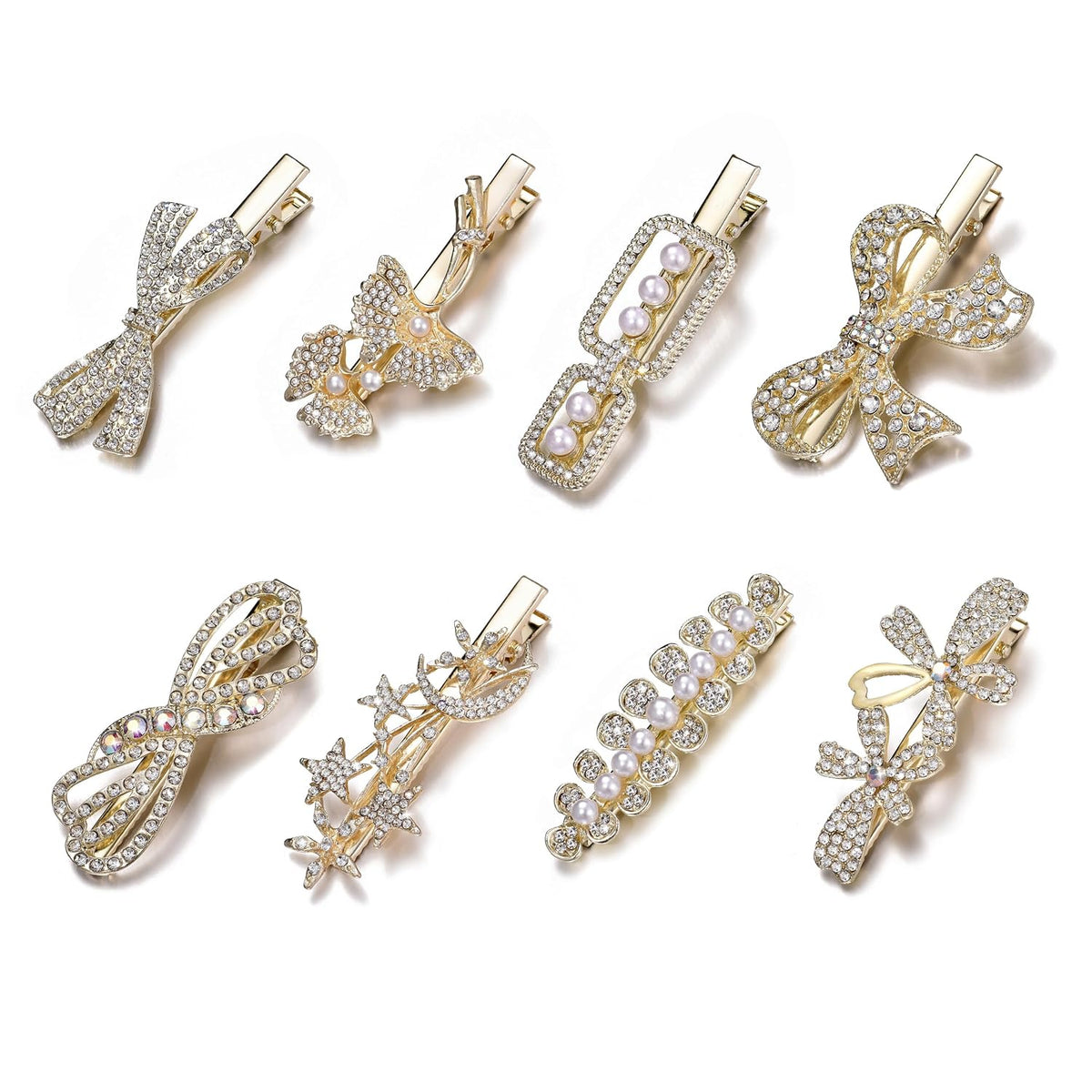 KAGNAL Hair Clip, 8 Pcs Rhinestone Hair Clips for Women, Sparkly Hair Clips, Gold Hair Barrettes for Girls, Bling Alligator Clips, Wedding Hair Accessories, Nice Gift for Women