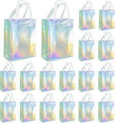 W WINTMING 24 Pcs Holographic Gift Bags with Handles Stunning Iridescent Welcome Bags Reusable Party Favor Bags for Birthday Holiday Wedding Christmas (8''｜Medium Size)