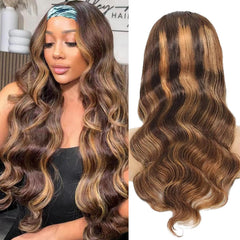 Headband Wig Human Hair Body Wave 18 Inch Headband Wigs for Black Women Brazilian Virgin Hair Wear and Go Glueless Wig None Lace Front Wigs for Beginners 150% Density Natural Black Color