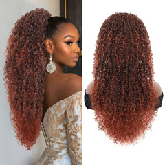 Youthfee 27” Drawstring Ponytail Deep Curly Heat Resistant Instant Clip Ponytail Extension Protective Style Afro Kinky Curly Hair Pieces for Women