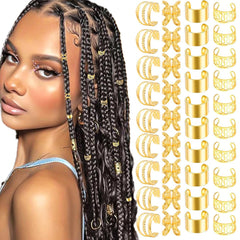 40PCS Gold Hair Jewelry for Braids Multi Style Hair Cuffs Adjustable Braid Jewelry Non-Piercing Ear Clips Loc Dreadlock Accessories for Women and Girls