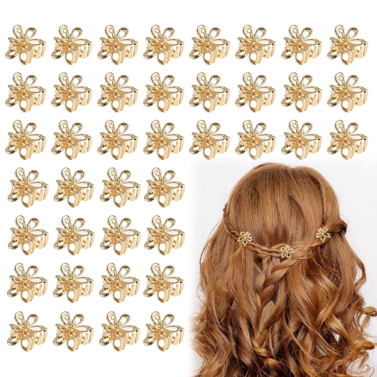 12 PCS Small Flower Hair Clips for Women Gold Cute Mini Tiny Little Sparkling Metal Flower Sweet Artificial Bangs Nonslip Hair Claw Clips Decorative Cute Hair Accessories for Women Girls Gift