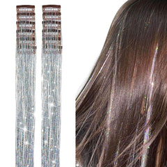 12Pcs Hair Tinsel Clip in 19.6Inch Glitter Tinsel Hair Extensions Heat Resistant Shiny Sparkle Fairy Hair Tinsel Kit for Women Girls Kids (Mixed color)