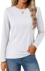YUCOLEN Women's Cotton Long Sleeve Shirts Crewneck Cotton Basic T-Shirt Solid Color Soft Comfy Casual Tops Tees for Women