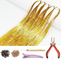 Hair Tinsel Kit with Tools and Instruction Easy to Use 1000 Strands 47 Inches Glitter Tinsel Hair Extensions for Women and Girls, Sparkling Shinny Fairy Hair Accessories for Christmas New Year Halloween Cosplay Party (Pink)
