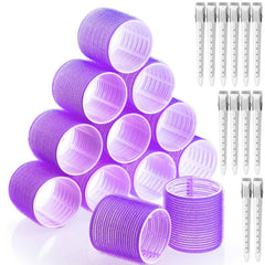 Jumbo Hair Curlers Rollers, 12Pcs 60mm Jumbo Hair Roller Curlers Self Grip Holding Rollers with 12Pcs Hair Clips for Long Straight Thick Hair (Rose Red)