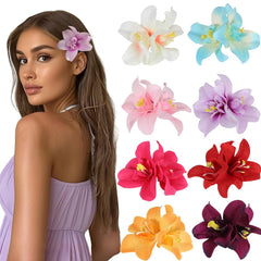 Hawaiian Flower Hair Clips, Bohemian Butterfly Orchid Hairpin, Artificial Tropical Phalaenopsis Hair Barrette for Seaside Holiday, Bridal Hair Accessories Pins Headwear for Women Girl（4 inches;7pcs)