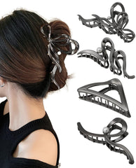 HAIMEIKANG 4 PCs Metal Hair Claw Clips - Irregular Large Clips for Women, Non-Slip Styling Accessories for Thick and Thin Hair (Silver)
