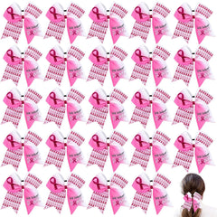 24Pcs 7 Inch Breast Cancer Awareness Cheer Bows Pink Cheer Bow Large Breast Cancer Bow Pink Ribbon Hair Bow Elastic for Teenage Women Cheerleader Charity