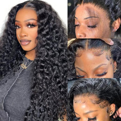 30Inch Water Wave Lace Front Wigs Human Hair 200 Density 13x6 HD Lace Front Wigs Pre Plucked Glueless Curly Human Hair Wigs For Women Water Wave Frontal Wigs