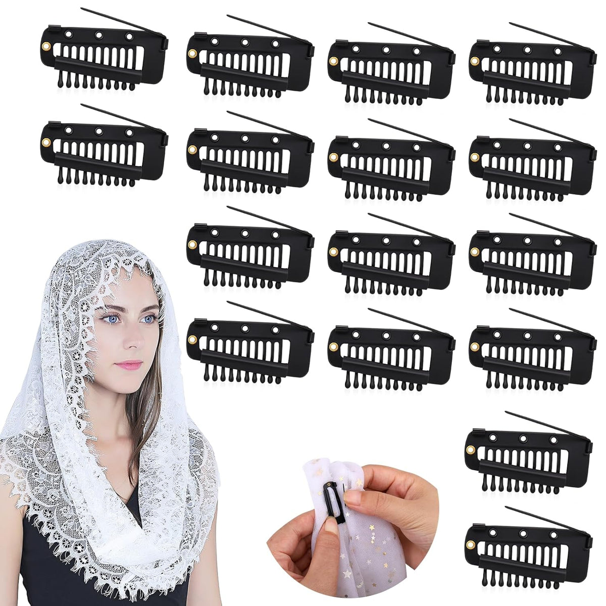 Chunni Clips with Safety Pins,8 PCS Strong Chunni Grip Dupatta Setting Clips Indian for Woman Black