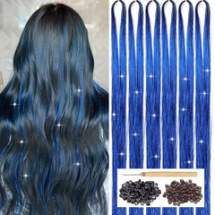 Purple Hair Tinsel Kit with Tool 6pcs 1200 Strands Glitter Tinsel Hair Extensions Heat Resistant Sparkling Shiny Fairy Hair Accessories for Women Girls Kids 47Inch