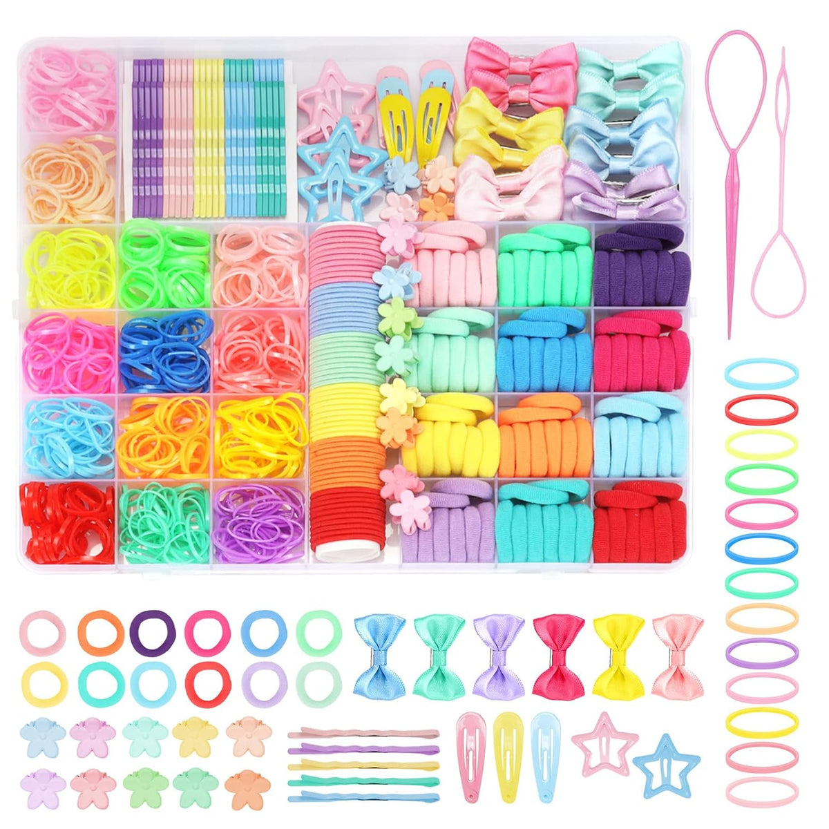 860Pcs Hair Accessories Set for Woman, Bow Hair Clips Hair Scrunchies Bobby Pins Claw Hair Clips Seamless Cotton Ponytail Holders Hair Ties Rubber Elastic Hair Bands with Organizer Box
