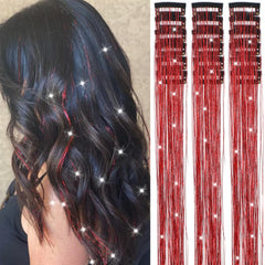 18 Pcs Hair Tinsel Clip in, 20.5 Inch Glitter Tinsel Hair Extensions, Shiny Sparkling Fairy Hair Tinsel Clips, Dazzling Party Rainbow Hair Accessories for Girls Women Kids (Rainbow)