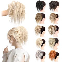 MORICA 2PCS Messy Hair Bun Hair Scrunchies Extension Curly Wavy fake hair bun Synthetic Chignon hair pieces for Women(6#)