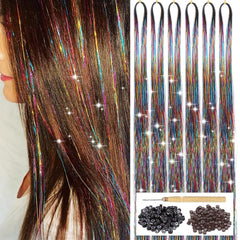 Purple Hair Tinsel Kit with Tool 6pcs 1200 Strands Glitter Tinsel Hair Extensions Heat Resistant Sparkling Shiny Fairy Hair Accessories for Women Girls Kids 47Inch