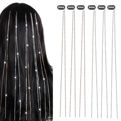 hoyuwak 6Pcs Hair Jewelry for Braids Rhinestone Hair Chains Clip In Bling Tassel Hair Charms Accessories for Women Girls Festival Rave, Silver