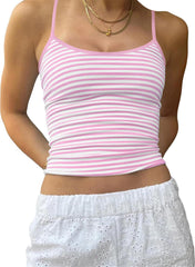 Cioatin Women Y2K Sleeveless Striped Spaghetti Strap Crop Cami Tank Backless Slim Fit Aesthetic Going Out Tops Girls
