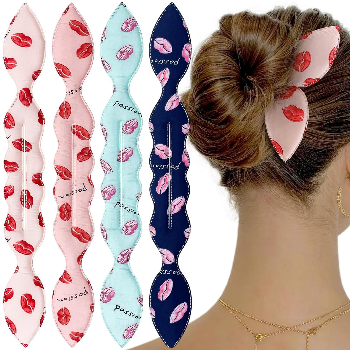 4 Pcs Deft Bun Maker French Twist Rabbit Ear Bun Twister Flower Flexible Quick Hair Styling Accessories for Women Girls