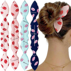 4 Pcs Deft Bun Maker French Twist Rabbit Ear Bun Twister Flower Flexible Quick Hair Styling Accessories for Women Girls
