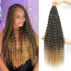 24Inch 7Packs Deep Wave Curly Crochet Hair Brown Ocean Wave Hair Pre Looped Goddess Box Braids Crochet Hair Water Wave Synthetic Hair for Black Women（#4，7Packs）