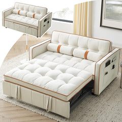 3 in 1 Pull Out Sofa Bed, 55.5" Convertible Futon Sofa Bed with 2 Pillows & Storage Pockets, Adjustable Loveseat Sleeper for Living Room, Bedroom Apartment, Velvet (Grey)