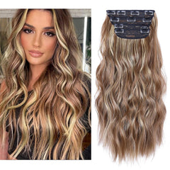 20 Inches Blonde Hair Extensions Clip ins, 4Pcs Curly Synthetic Clip in Hair Extensions (Color: Dark Blonde with Bleach Blonde Highlights)