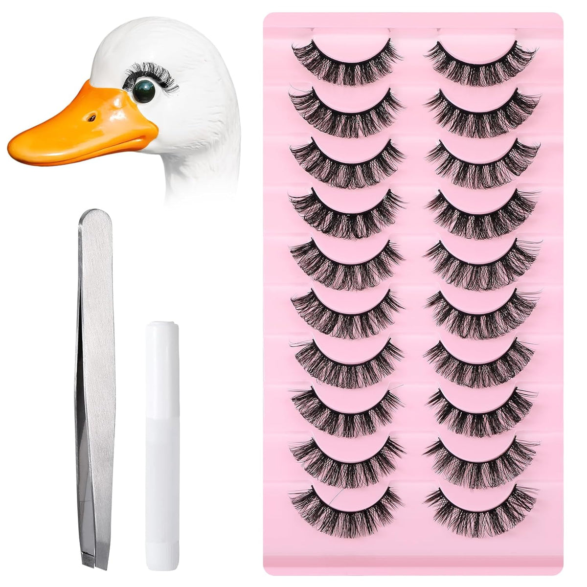 10Pcs Black Porch Goose Outfits Eyelash,Reusable Porch Goose Accessories False Eyelashes for 23/17'' Lawn Goose Statue,Fake Lashes Eyelashes for Lawn,Festival Halloween Christmas Decoration
