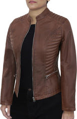 Casual Outerwear Real Lambskin Motorcycle Jacket Women - Classic Biker Style Euro Collar Womens Leather Jacket