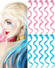 Red and Blue Hair Extensions Clip in,10 PCS Curly Wavy Synthetic Hairpieces Rainbow Neon Party Highlights, Colorful Hair Accessories for Girls Women 17 inch (Red Blue)