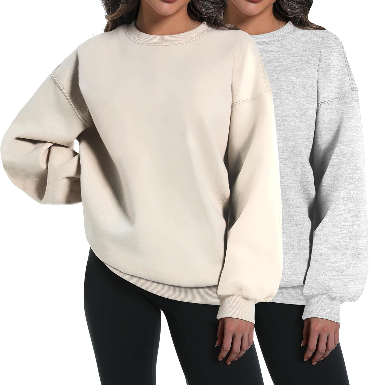 2 Pack Womens Oversized Sweatshirts Hoodies Long Sleeve Tops Fall Winter Clothes Crewneck Cozy Outfits Pullover Fashion