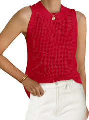 PRETTYGARDEN Summer Crochet Tank Tops for Women 2025 Casual Crewneck Hollow Out Loose Knit Sleeveless Sweater Vest Top Trendy