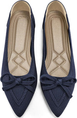 Ablanczoom Ballet Flats Shoes for Women: Dressy Pointed Toe Bow Knit Flats Comfortable Slip On Work Business Shoes for Driving Dating Wedding