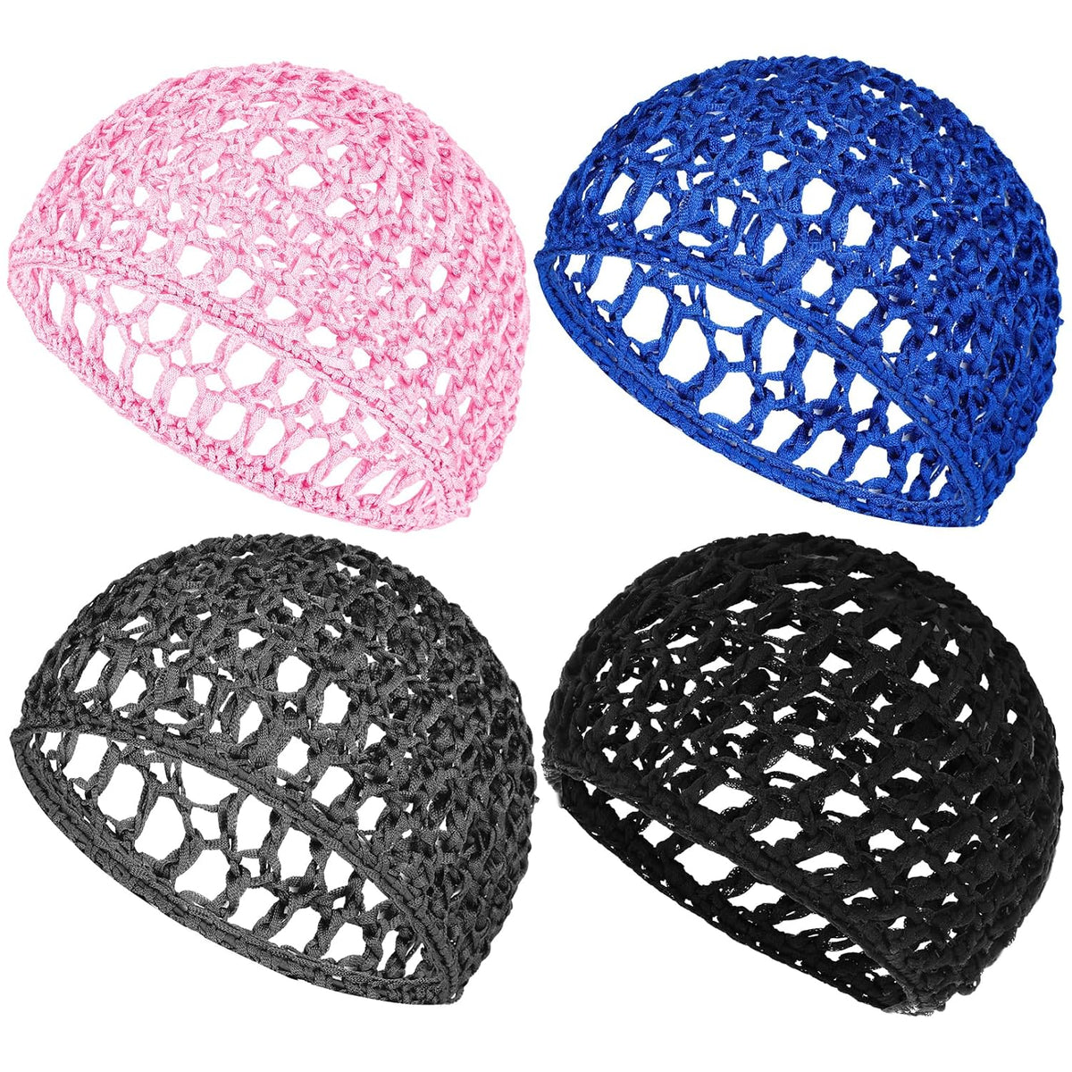4 Pack Hair Nets Cap Crochet Knit Snood Bonnets Sleeping Hairnet Fitted Hair Cover Wrap Comfortable Haircare Wave Cap for Keep Curls Ballet Serving Shower Bath Head Circumference 20-22in