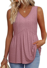 OFEEFAN Womens Tank Tops 2025 Flowy Peplum Tops for Women Dressy Sleeveless V Neck Babydoll Tank Tops