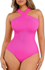 Lover-Beauty Women Shapewear Tummy Control Bodysuit Halter Bodysuit Thong