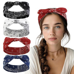 Headbands for Women Knotted Headband Elastic Head Bands Women's Hair Band Non-Slip Turban Printed Stylish Sport Sweat Hair Wrap for Girls Cute Hair Accessories 4PCS