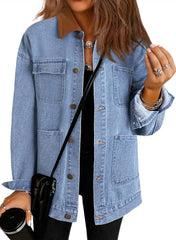 Dokotoo Jean Jacket Women Trendy Fall Fashion Long Sleeve Denim Jacket Color Block Barn Jackets Oversized Coat 2025