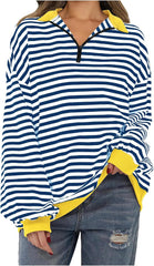 Oversized Sweatshirt for Women Casual Half Zip Striped Pullover Color Block Long Sleeve Sweatshirts Fall Clothes