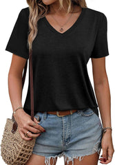 Womens Short Sleeve T Shirts V Neck Tops Summer Trendy Comfy Casual Basic Tee Shirt